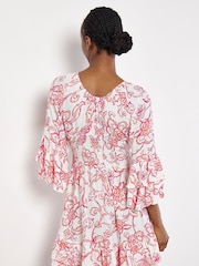 Apricot Pink Floral Sarasa Deep V Short Dress - Image 4 of 4