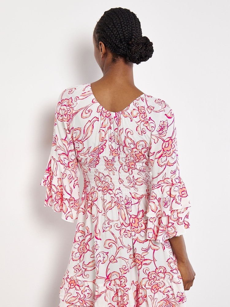 Apricot Pink Floral Sarasa Deep V Short Dress - Image 4 of 4