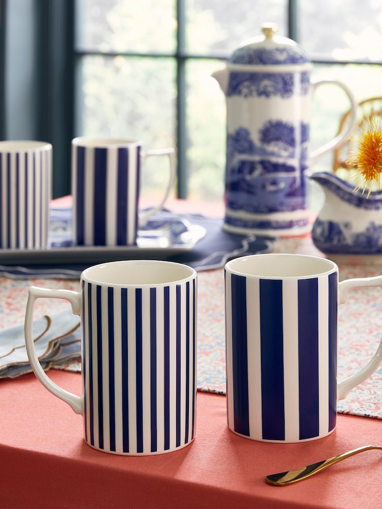 Spode Set of 4 Blue Steccato Bold Stripe Mugs - Image 1 of 5