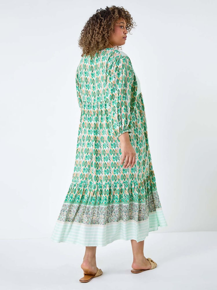 Buy Roman Green Boho Print Tiered Midi Dress from Next Oman Buy Roman Green Boho Print Tiered Midi Dress from Next Oman