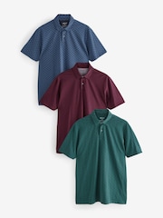 Vihreä/Sininen/Punainen kuvio - Normaali istuvuus - Lyhyt hiha Jersey Pikeepaidat 3 Pack - Kuva 7 / 12