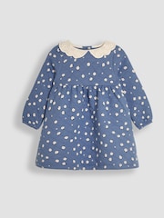 JoJo Maman Bébé Blue Daisy Floral Broderie Collar Quilted Dress - Image 1 of 3