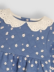 JoJo Maman Bébé Blue Daisy Floral Broderie Collar Quilted Dress - Image 3 of 3