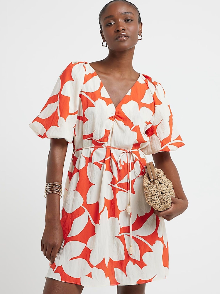 River Island Floral Mânecă bufantă Mini Rochie - Imaginea 1 din 1 River Island Floral Mânecă bufantă Mini Rochie - Imaginea 1 din 1