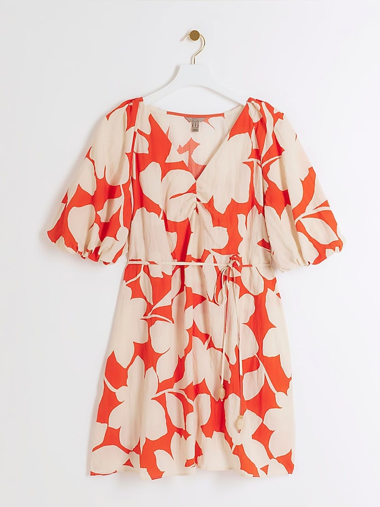 Buy River Island Red Floral Puff Sleeve Mini Dress from Next Oman