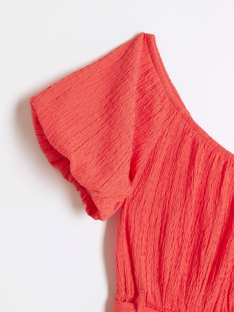 River Island Pink Girls One Shoulder 100% Cotton Dress - Image 4 of 4 River Island Pink Girls One Shoulder 100% Cotton Dress - Image 4 of 4