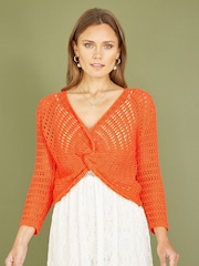 Yumi Orange 100% Cotton Crochet Knitted Top - Image 1 of 5