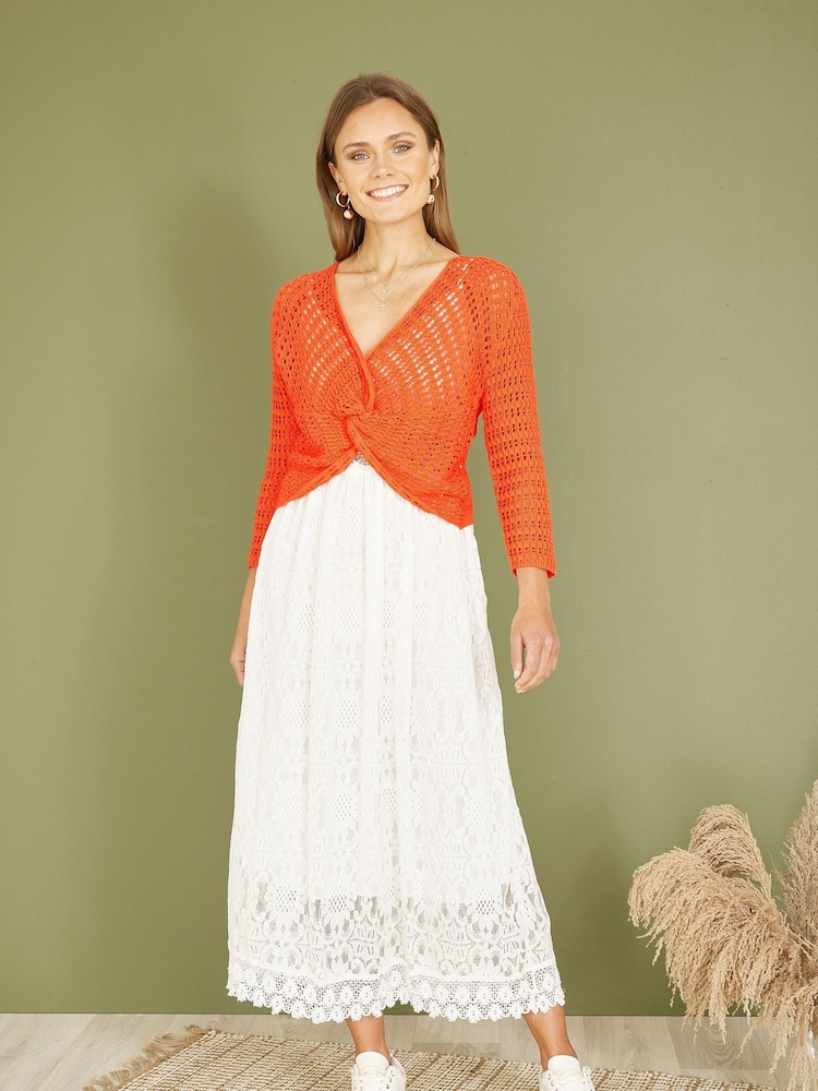 Yumi Orange 100% Cotton Crochet Knitted Top - Image 3 of 5