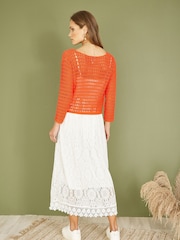 Yumi Orange 100% Cotton Crochet Knitted Top - Image 4 of 5