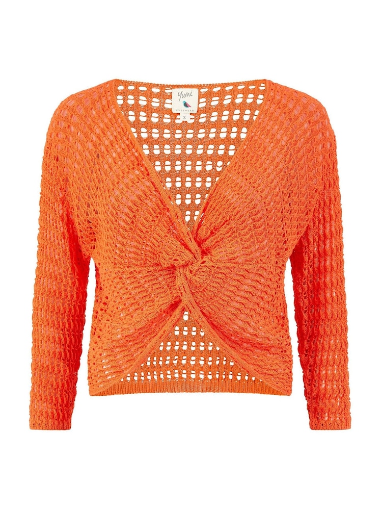 Yumi Orange 100% Cotton Crochet Knitted Top - Image 5 of 5