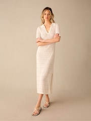 Ro&Zo White Open Stitch Knit Collar Midi Dress - Image 1 of 6