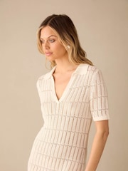 Ro&Zo White Open Stitch Knit Collar Midi Dress - Image 4 of 6