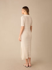 Ro&Zo White Open Stitch Knit Collar Midi Dress - Image 6 of 6
