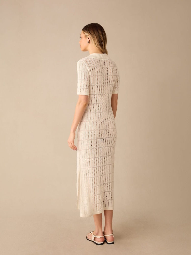 Ro&Zo White Open Stitch Knit Collar Midi Dress - Image 6 of 6