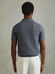 Reiss Airforce Blue Lupton Cotton Textured Press-Stud Polo Shirt - Image 5 of 6