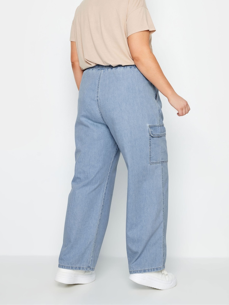 Yours Curve Blue Wide Leg Cargo Jeans - Image 3 of 5