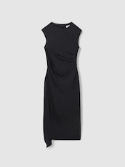Reiss Navy Francesca Bodycon Ruched Midi Dress - Image 2 of 6