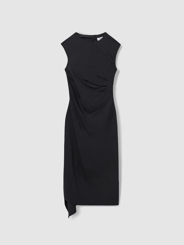 Reiss Navy Francesca Bodycon Ruched Midi Dress - Image 2 of 6
