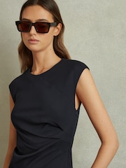 Reiss Navy Francesca Bodycon Ruched Midi Dress - Image 5 of 6