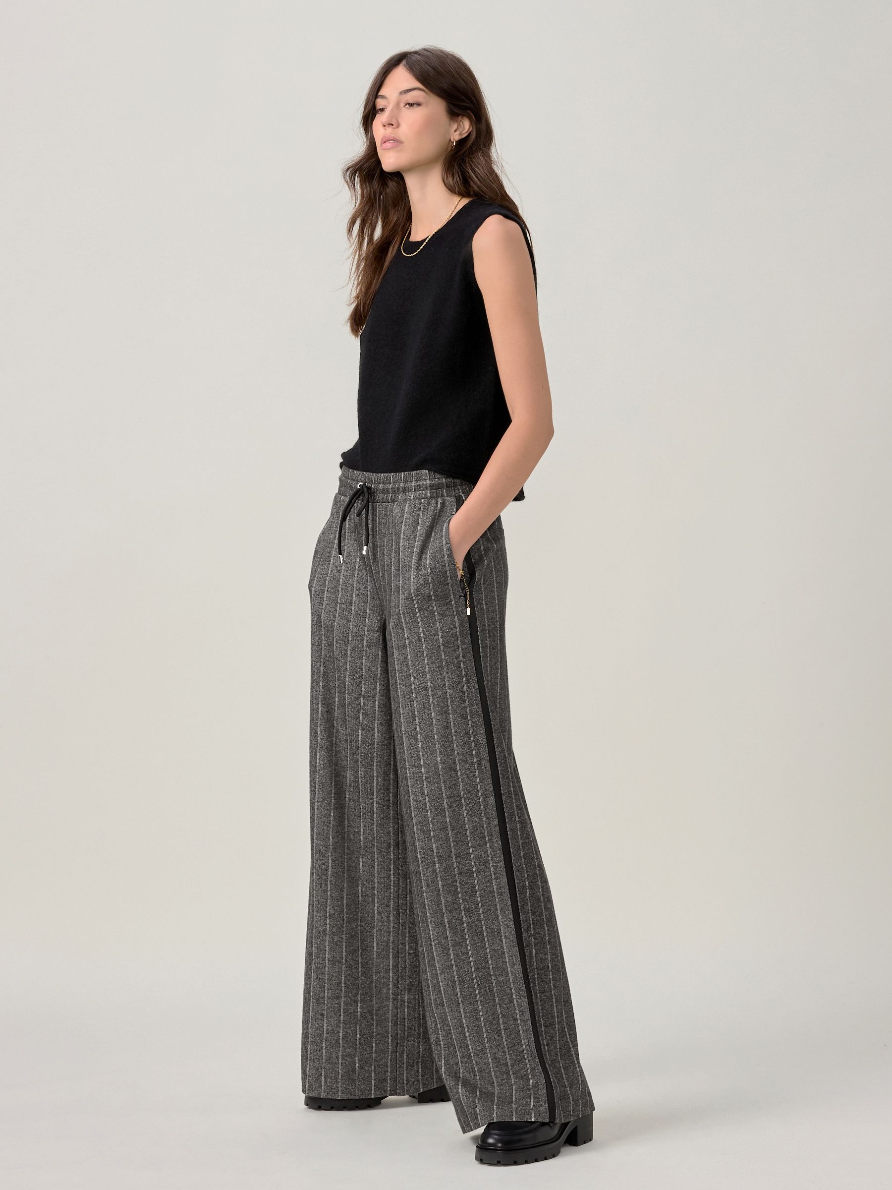 Buy Charcoal Grey Pinstripe Brushed Jersey Wide Leg Trousers from the Next UK online shop