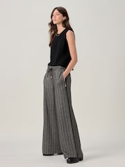 Charcoal Grey Pinstripe Brushed Jersey Wide Leg Trousers - Image 1 of 7