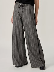 Charcoal Grey Pinstripe Brushed Jersey Wide Leg Trousers - Image 2 of 7