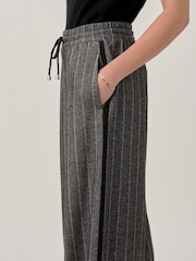Charcoal Grey Pinstripe Brushed Jersey Wide Leg Trousers - Image 4 of 7
