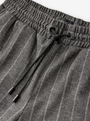 Charcoal Grey Pinstripe Brushed Jersey Wide Leg Trousers - Image 6 of 7