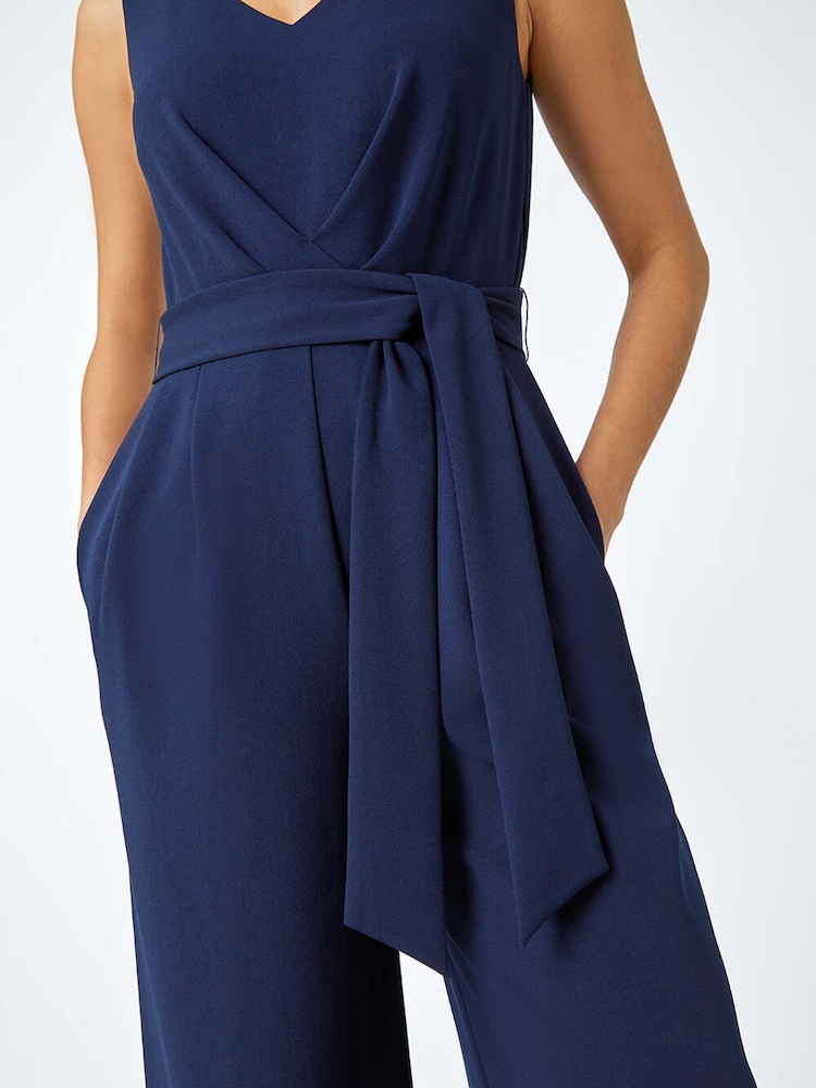 Roman Blue Pleat Detail Wide Leg Stretch Jumpsuit - Image 5 of 5