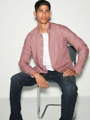 Purple Regular Fit Long Sleeve Oxford 100% Cotton Shirt - Image 2 of 8
