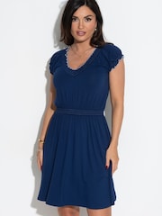 Pour Moi Blue Payton Contrast Stitch Cap Sleeve Stretch Jersey Dress - Image 1 of 4