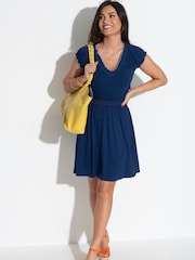 Pour Moi Blue Payton Contrast Stitch Cap Sleeve Stretch Jersey Dress - Image 2 of 4