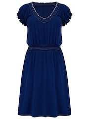 Pour Moi Blue Payton Contrast Stitch Cap Sleeve Stretch Jersey Dress - Image 3 of 4