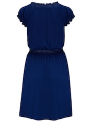 Pour Moi Blue Payton Contrast Stitch Cap Sleeve Stretch Jersey Dress - Image 4 of 4
