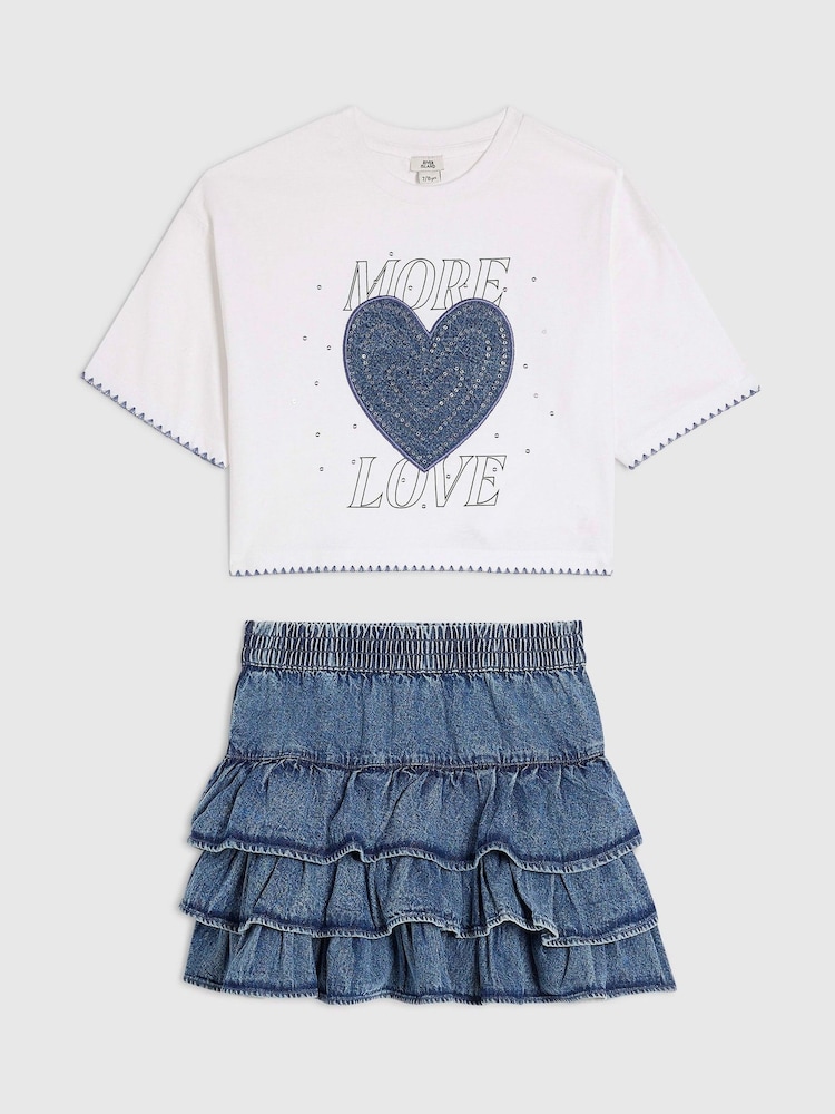 River Island Blue Pretty Bow T-Shirt & Rara Skirt Set - Image 1 of 4 River Island Blue Pretty Bow T-Shirt & Rara Skirt Set - Image 1 of 4