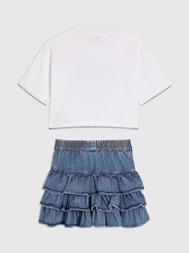 River Island Blue Pretty Bow T-Shirt & Rara Skirt Set - Image 2 of 4 River Island Blue Pretty Bow T-Shirt & Rara Skirt Set - Image 2 of 4