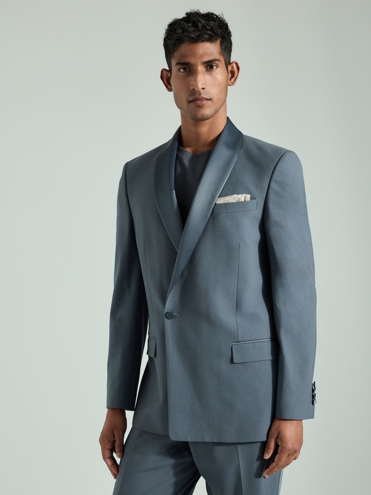Bleu moyen - Veste slim de smoking à revers châle - Image 1 de 5