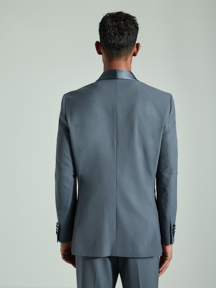Mid Blue Slim Fit Shawl Lapel Tuxedo Suit Jacket - Image 3 of 5