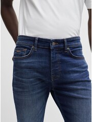 BOSS Dark Blue Tapered Fit Super Stretch Denim Jeans - Image 3 of 5