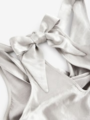 Silver Satin Textured Metallic Tie Back Cowl Neck Top - Image 7 of 8