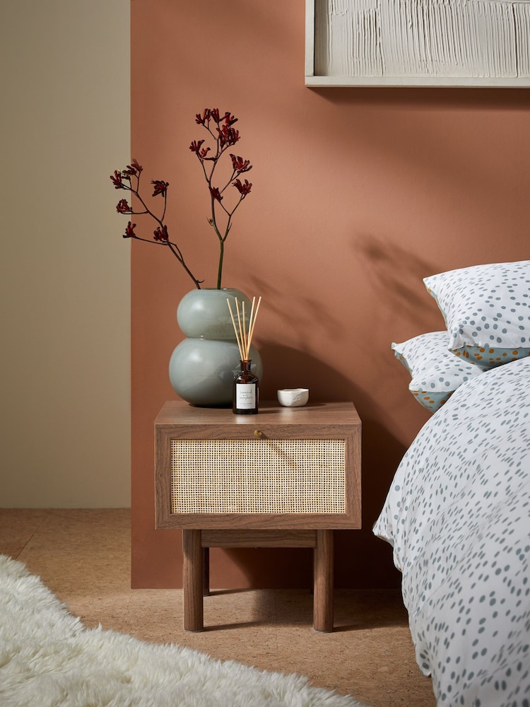 MADE.COM Dark Oak Effect Pavia Rattan Bedside Table - Image 1 of 6
