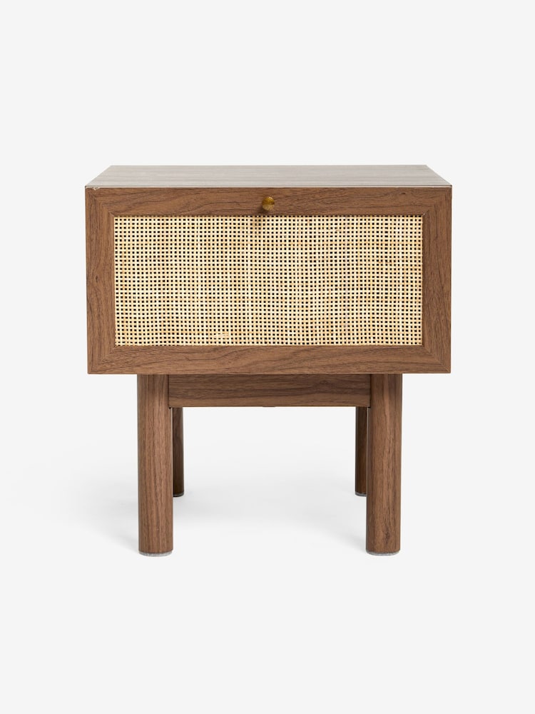 MADE.COM Dark Oak Effect Pavia Rattan Bedside Table - Image 6 of 6
