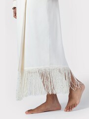 Chelsea Peers Cream Satin Fringe-Trim Dressing Gown - Image 2 of 5