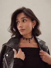 Black Lace Stone Drop Choker Necklace - Image 1 of 6