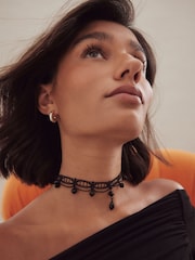 Black Lace Stone Drop Choker Necklace - Image 3 of 6