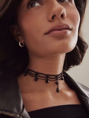 Black Lace Stone Drop Choker Necklace - Image 4 of 6
