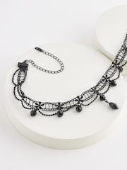 Black Lace Stone Drop Choker Necklace - Image 5 of 6
