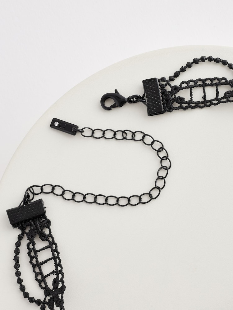Black Lace Stone Drop Choker Necklace - Image 6 of 6