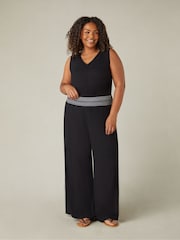 Live Unlimited Black Curve Shirred Waist Wide Leg Trousers - Image 2 of 5
