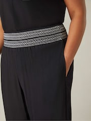 Live Unlimited Black Curve Shirred Waist Wide Leg Trousers - Image 3 of 5